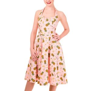 NWT Banned Apparel Pink Pineapple Retro 50s Tiki Halter Dress / XS